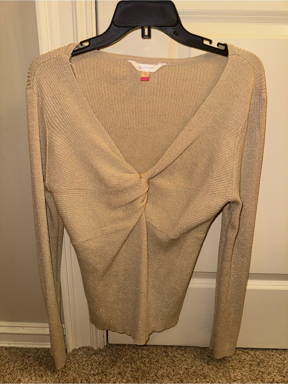 Women’s metallic Gold Twist-Front Long sweater